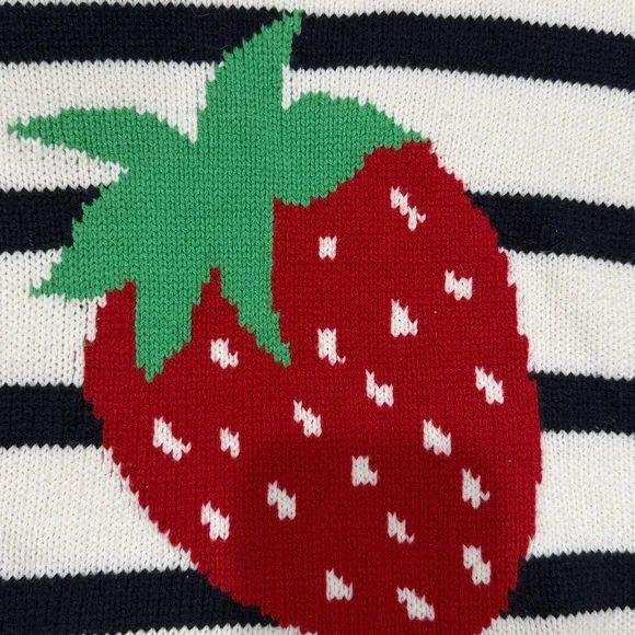 Freshman Slightly Cropped Cream/ Navy Striped Sweater, Medium - Picture 4 of 4